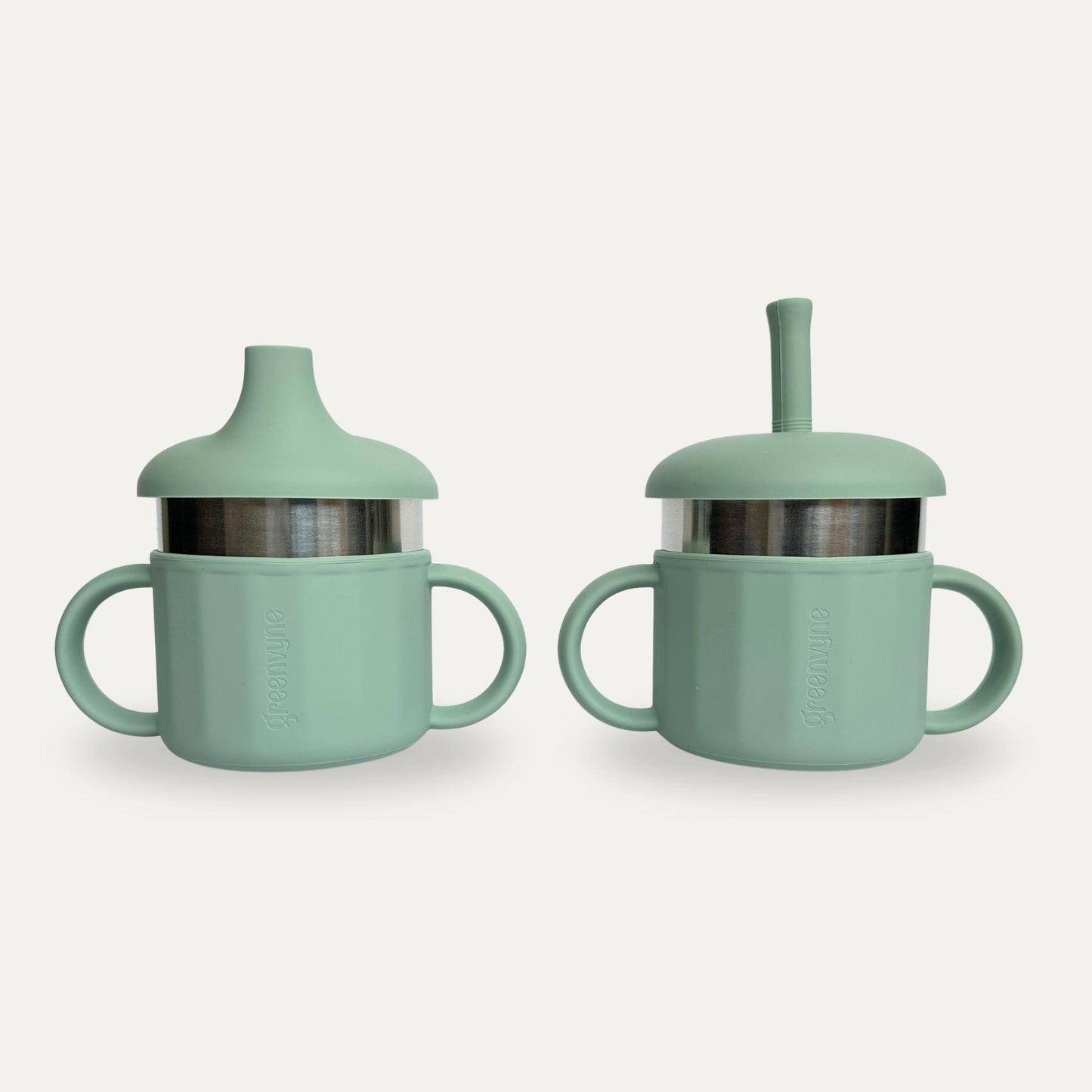 Baby & Toddler stainless steel sippy cup in Sage colour, bpa free Greenvyne