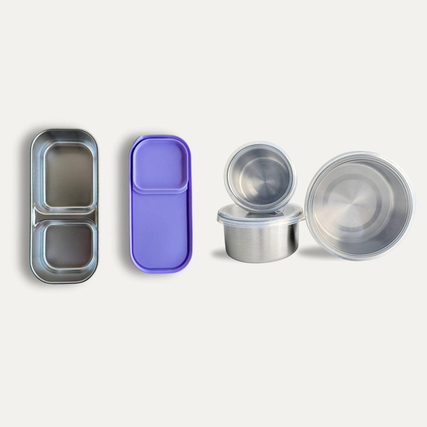Stainless steel Kids snack box and food container bundle in purple - Greenvyne