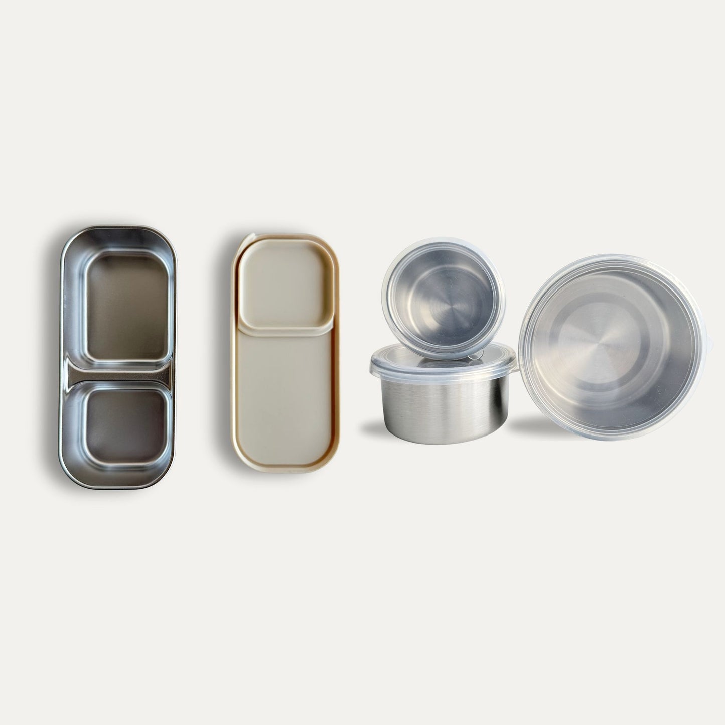 Stainless steel Kids snack box and food container bundle in Oatmeal - Greenvyne