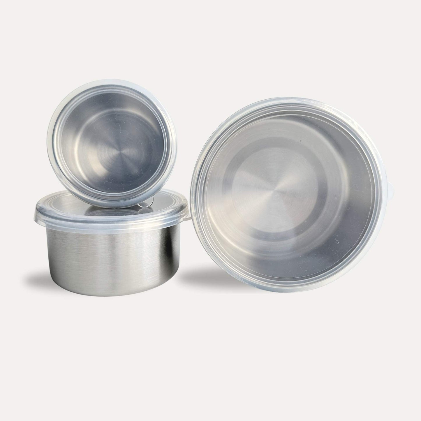 Set of three stainless steel food containers with glass-like leakproof silicone lid - Greenvyne