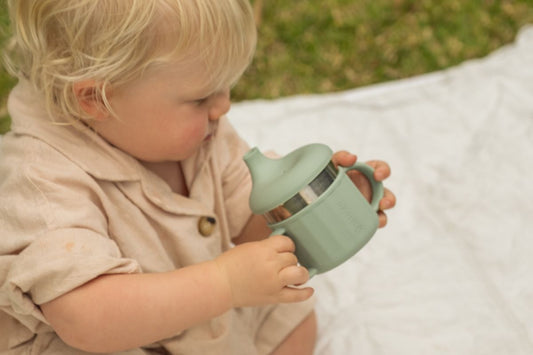 Greenvyne 3-in-1 stainless steel sippy cup with silicone straw for baby speech development.