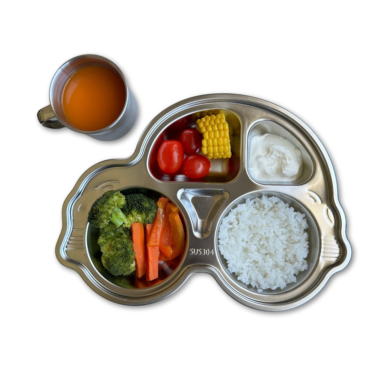 Baby and toddler stainless steel car suction plate for balanced portions—Greenvyne.