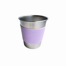 Kids stainless steel 300 ml cup with toddler friendly purple silicone grip sleeve