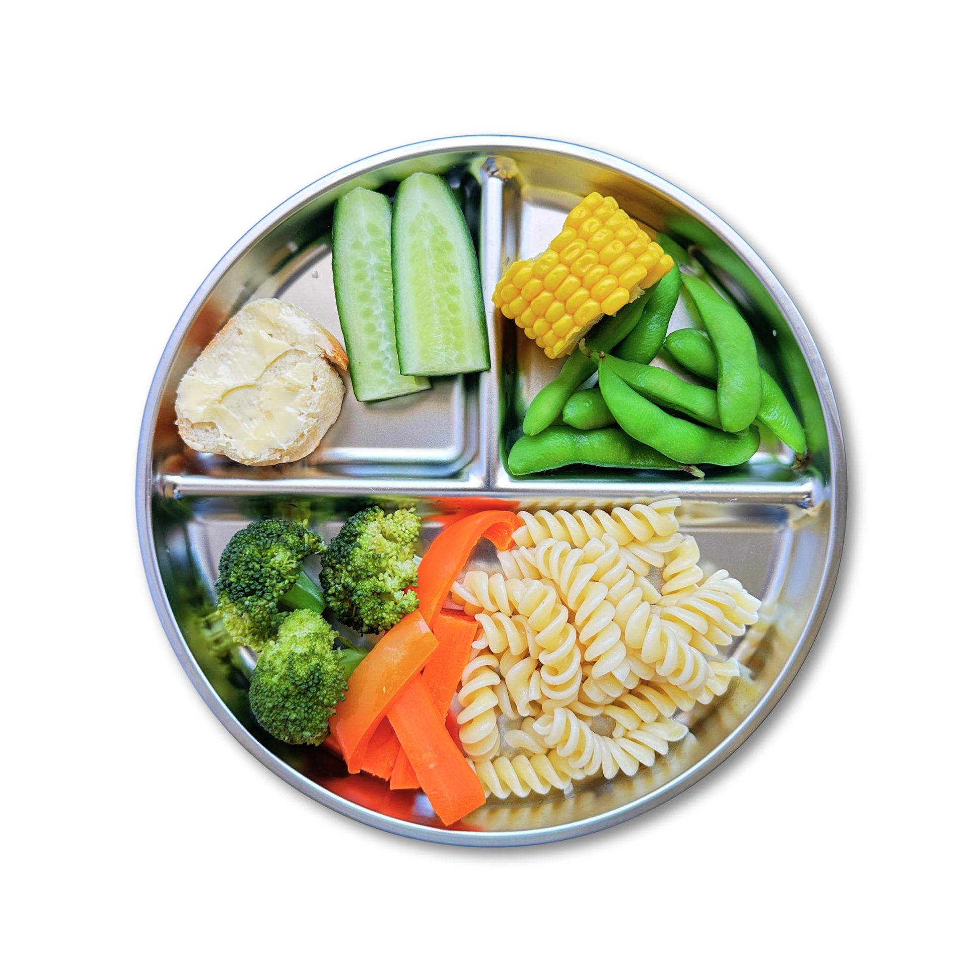 Toddler stainless-steel plate with meals