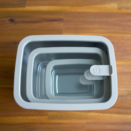 Nesting 3 piece Stainless steel 304 grade food storage containers with tempered glass lid. LFGB-certified Silicone seal. Microwave and oven safe. SGS certified. Greenvyne