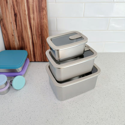 Microwave Safe Stainless Steel Food Containers | Rectangular 3pc