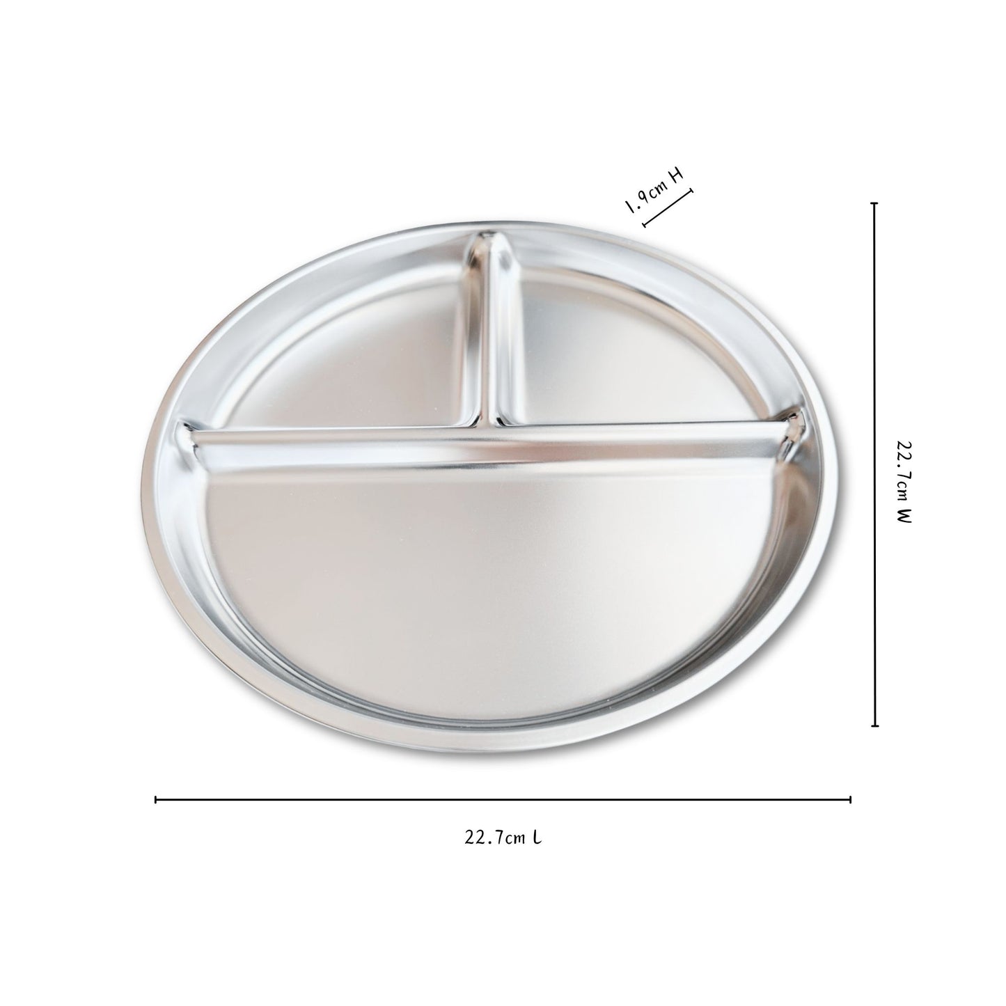 Size diagram of 20 cm stainless-steel compartment plate