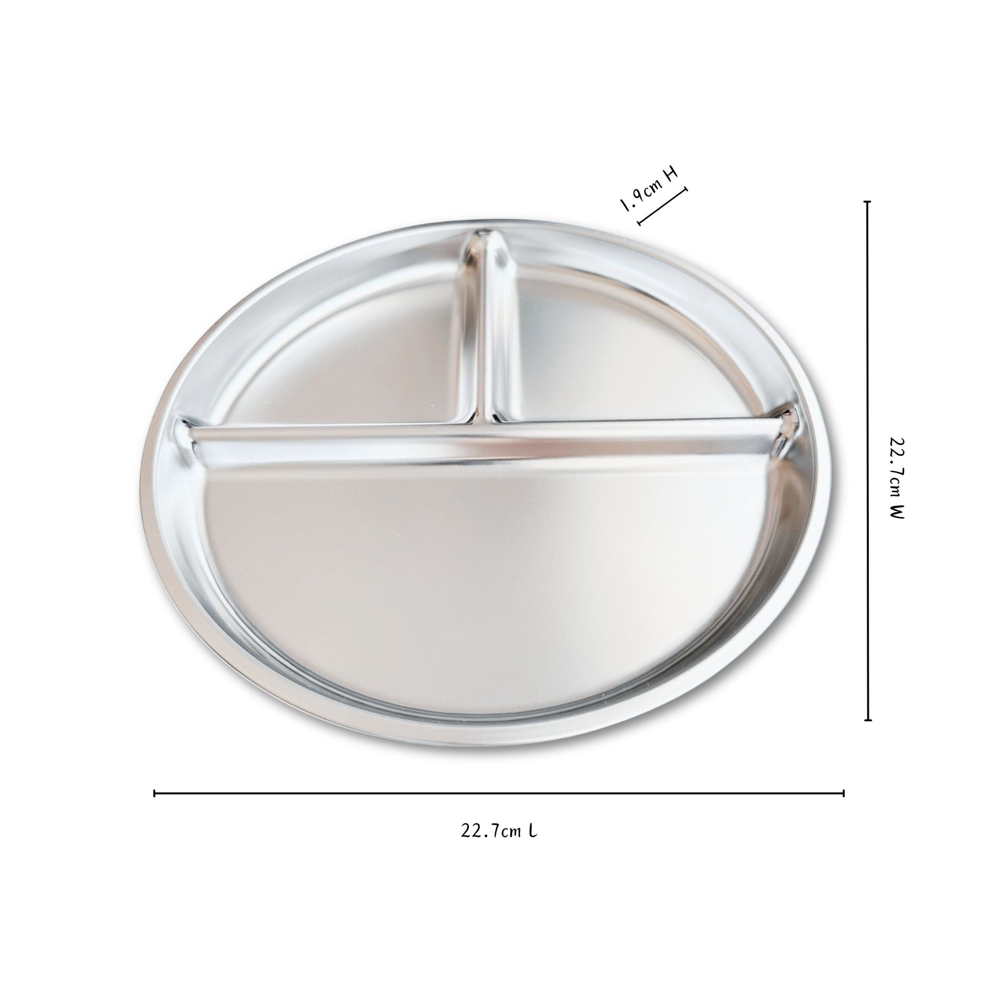 Size diagram of 20 cm stainless-steel compartment plate