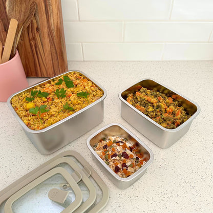 Microwave Safe Stainless Steel Food Containers | Rectangular 3pc